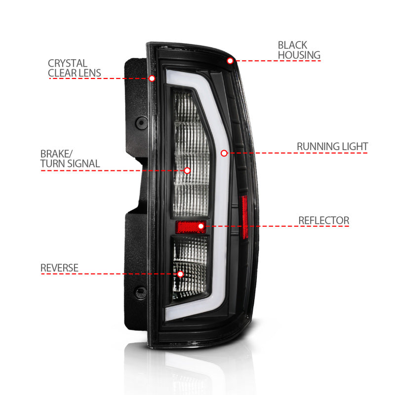 Anzo 07-14 Chevrolet Suburban / 07-14 GMC Yukon Black Full LED Tail Light Plank Style w/ Clear Lens
